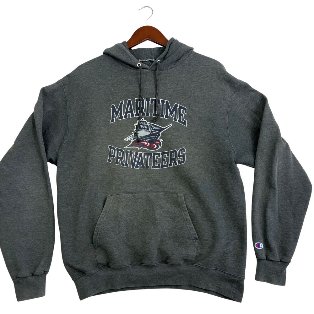 Champion Maritime Privateers Hoodie Mens Gray Pullover College Logo Sweatshirt